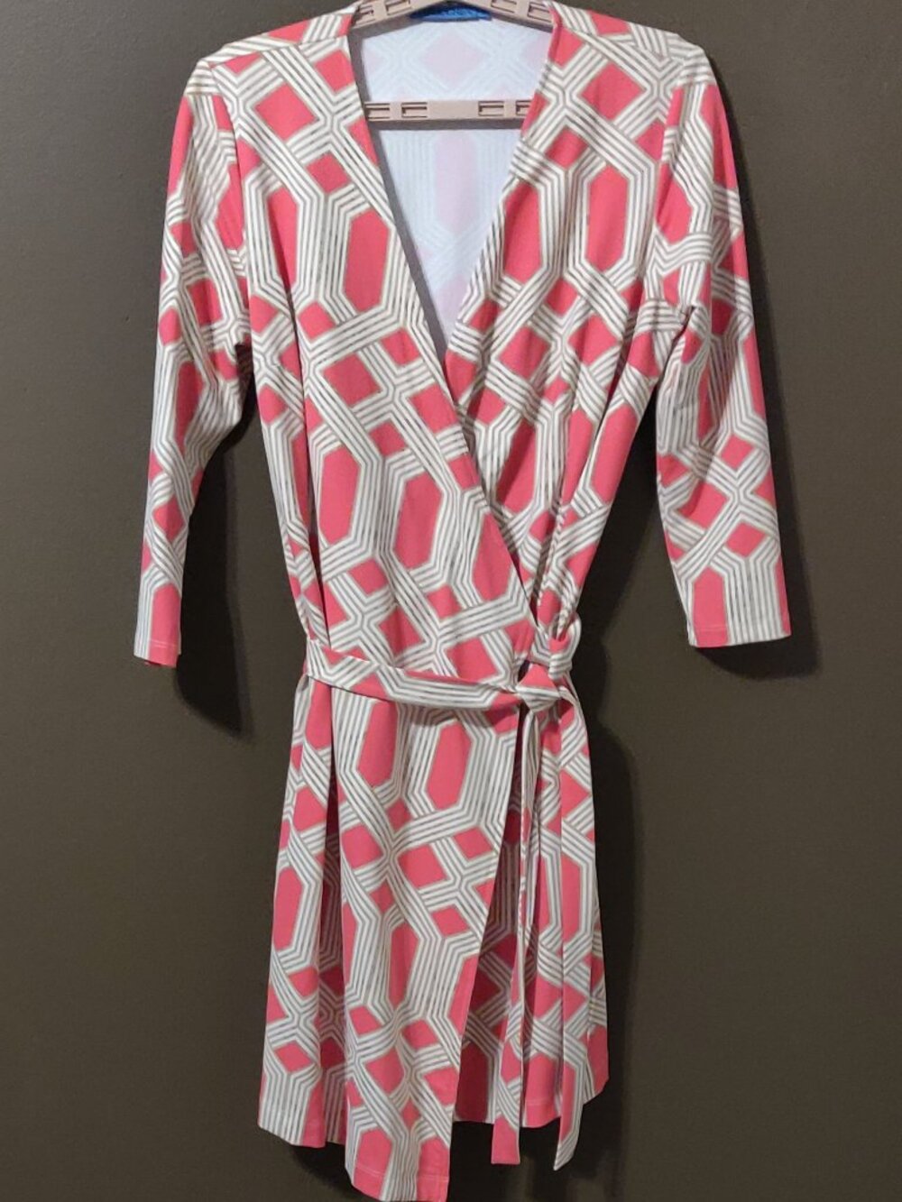 J. McLaughlin Pink/Cream Geometric Wrap Dress SIZE SMALL